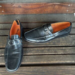 Santoni Black Leather Horse Bit Dress Shoes Loafers Italy Men's Size 11.5 D